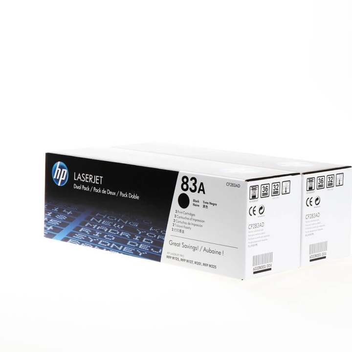 HP Toner CF283AD 83A 2-pak Sort i gruppen COMPUTERTILBEHØR / Printere og tilbehør / Blæk og toner / Toner / HP hos TP E-commerce Nordic AB (C27199)