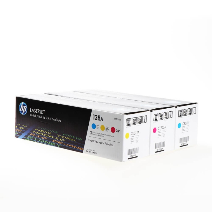 HP Toner CF371AM 128A Farve Cyan Magenta Gul i gruppen COMPUTERTILBEHØR / Printere og tilbehør / Blæk og toner / Toner / HP hos TP E-commerce Nordic AB (C27239)