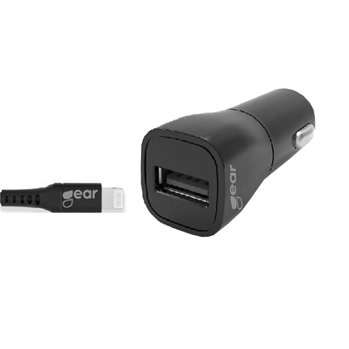 GEAR Lader 12-24V 1xUSB 2,4A Sort Lightning Kabel 1m MFI C89 i gruppen COMPUTERTILBEHØR / Bærbare computere og tilbehør / Oplader / Bilopladere hos TP E-commerce Nordic AB (C28614)