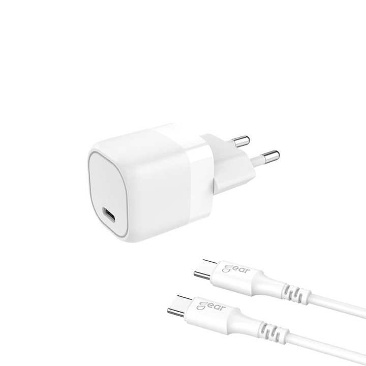 Gear Charger 220V 1xUSB-C White PD/PPS 25W Cable USB-C to USB-C 3A i gruppen SMARTPHONES & TABLETS / Opladere og kabler / Vægoplader / Væg oplader Type C hos TP E-commerce Nordic AB (C28634)