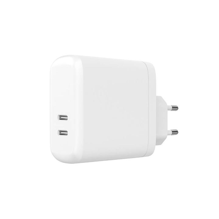 Gear Charger 220V 2xUSB-C White PD 60W (PD 30W+PD30W) i gruppen SMARTPHONES & TABLETS / Opladere og kabler / Vægoplader / Væg oplader Type C hos TP E-commerce Nordic AB (C28635)