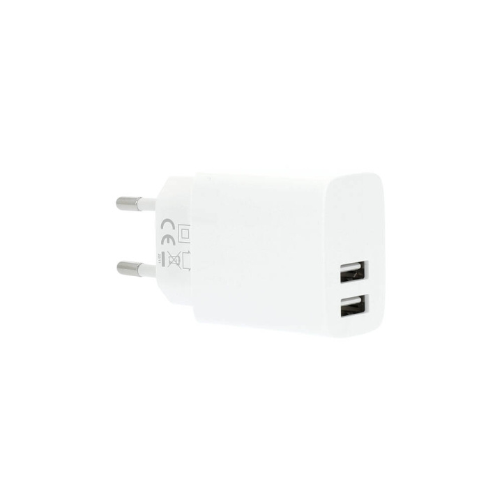 GEAR Oplader 220V 2xUSB-A 3,4A Hvid i gruppen SMARTPHONES & TABLETS / Opladere og kabler / Vægoplader / Vægoplader USB hos TP E-commerce Nordic AB (C28636)