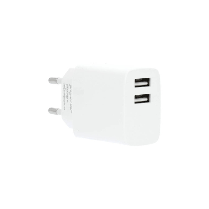 GEAR Oplader 220V 2xUSB-A 3.4A Hvid USB-C 2.0 kabel 1m i gruppen SMARTPHONES & TABLETS / Opladere og kabler / Vægoplader / Vægoplader USB hos TP E-commerce Nordic AB (C28637)