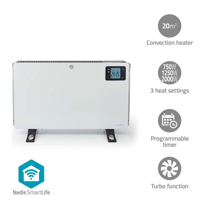Nedis SmartLife Elradiator | Wi-Fi | 2000 W | 3 Varmeindstillinger | LCD | 5 - 37 °C | Justerbar termostat | Hvid i gruppen HJEM, HUS & HAVE / Ventilator & Klima apparater / Radiatorer hos TP E-commerce Nordic AB (C29451)