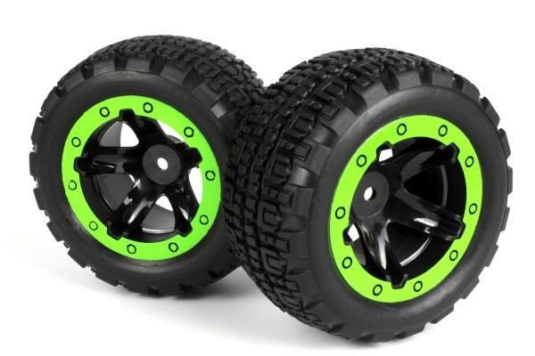 BLACKZON Slyder ST Wheels/Tires Assembled (Black/Green) i gruppen LEGETØJ, BØRN & BABY / Radiostyrede / Reservedele & Ekstra Tilbehør / Blackzon hos TP E-commerce Nordic AB (C30768)