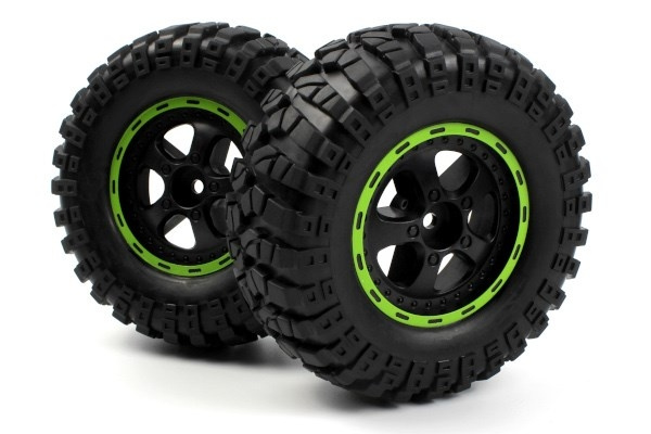 BLACKZON Smyter Desert Wheels/Tires Assy (Blk/Green/2pcs) i gruppen LEGETØJ, BØRN & BABY / Radiostyrede / Reservedele & Ekstra Tilbehør / Blackzon hos TP E-commerce Nordic AB (C30837)