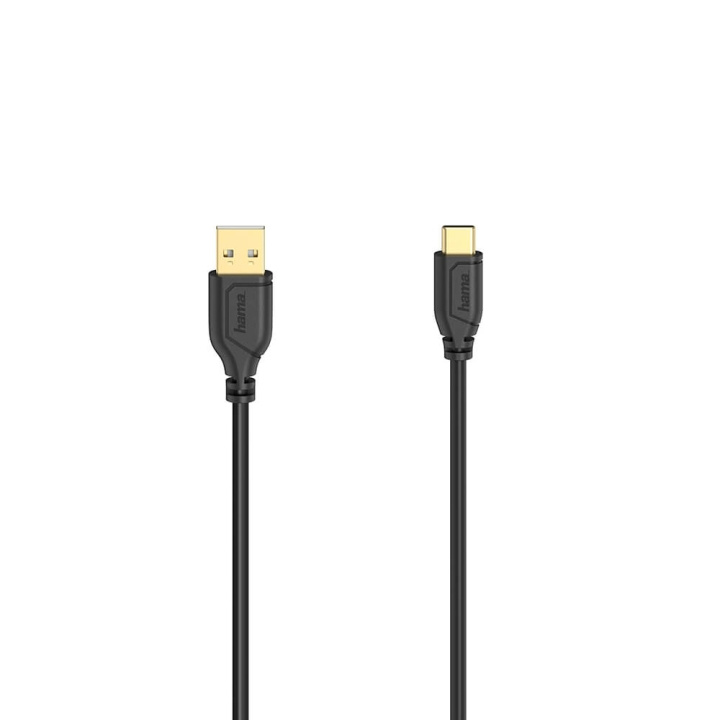 Hama Kabel USB-C Flexi-Slim USB-A-USB-C Guld Sort 0,75m i gruppen COMPUTERTILBEHØR / Kabler og adaptere / USB / USB-C hos TP E-commerce Nordic AB (C30968)