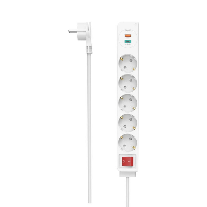 Hama Stikdåse 5 udtag + 2 USB-udgange 1,4 m med afbryder Hvid i gruppen HJEM, HUS & HAVE / Elektricitet & Belysning / Stikdåse hos TP E-commerce Nordic AB (C31239)