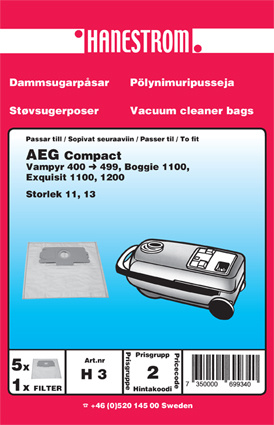 hanestroem Dammsugarpåsar Hanestrom AEG 400-499 i gruppen HJEM, HUS & HAVE / Rengøringsmidler / Støvsugere og tilbehør / Tilbehør / Støvsugerposer hos TP E-commerce Nordic AB (C33197)