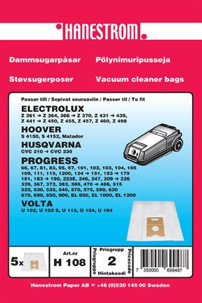 hanestroem Dammsugarpåsar Hanestrom Volta U 102. U 115. U154.U164 i gruppen HJEM, HUS & HAVE / Rengøringsmidler / Støvsugere og tilbehør / Tilbehør / Støvsugerposer hos TP E-commerce Nordic AB (C33203)