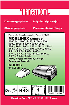 hanestroem Dammsugarpåsar Hanestrom Moulinex Compact i gruppen HJEM, HUS & HAVE / Rengøringsmidler / Støvsugere og tilbehør / Tilbehør / Støvsugerposer hos TP E-commerce Nordic AB (C33209)