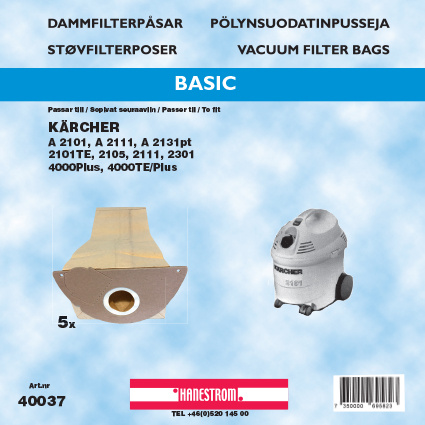 hanestroem Dammsugarpåsar Hanestrom Kärcher 2101. 2101TE i gruppen HJEM, HUS & HAVE / Rengøringsmidler / Støvsugere og tilbehør / Tilbehør / Støvsugerposer hos TP E-commerce Nordic AB (C33212)