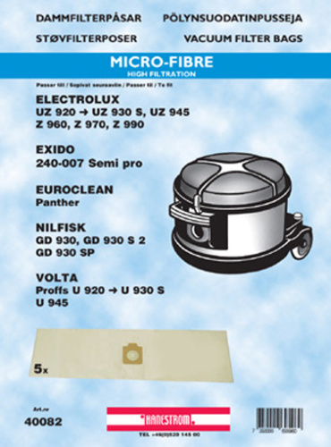 hanestroem Dammsugarpåsar Hanestrom Nilfisk GD 930 syntet 5st i gruppen HJEM, HUS & HAVE / Rengøringsmidler / Støvsugere og tilbehør / Tilbehør / Støvsugerposer hos TP E-commerce Nordic AB (C33223)