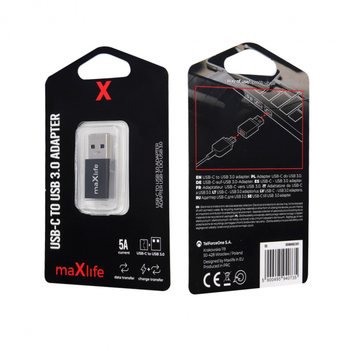 Maxlife USB-C till USB 3.0 adapter i gruppen SMARTPHONES & TABLETS / Opladere og kabler / Adaptere hos TP E-commerce Nordic AB (C33680)