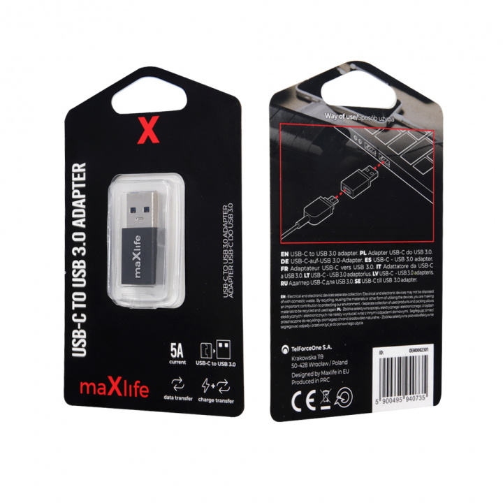 Maxlife USB-C til USB 3.0-adapter i gruppen SMARTPHONES & TABLETS / Opladere og kabler / Adaptere hos TP E-commerce Nordic AB (C33680)