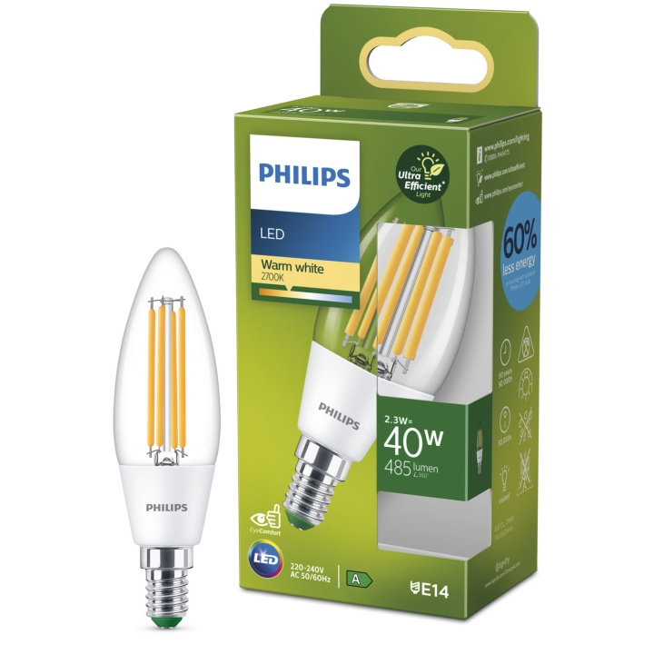 Philips LED E14 B35 Kron 2,3W (40W) Klar 485lm 2700K Energiklass A i gruppen HJEMMEELEKTRONIK / Lys / LED lamper hos TP E-commerce Nordic AB (C33742)