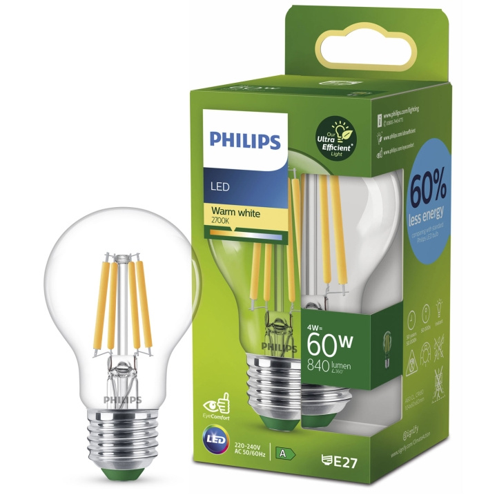 Philips LED E27 Normal 4W (60W) Klar 840lm 2700K Energiklass A i gruppen HJEMMEELEKTRONIK / Lys / LED lamper hos TP E-commerce Nordic AB (C33744)