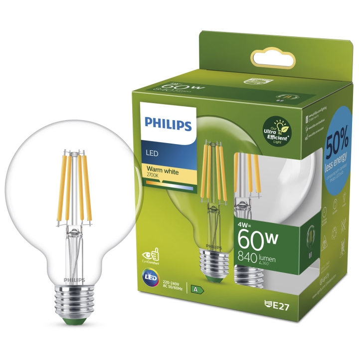 Philips LED E27 G95 Glob 4W (60W) Klar 840lm 2700K Energiklass A i gruppen HJEMMEELEKTRONIK / Lys / LED lamper hos TP E-commerce Nordic AB (C33745)