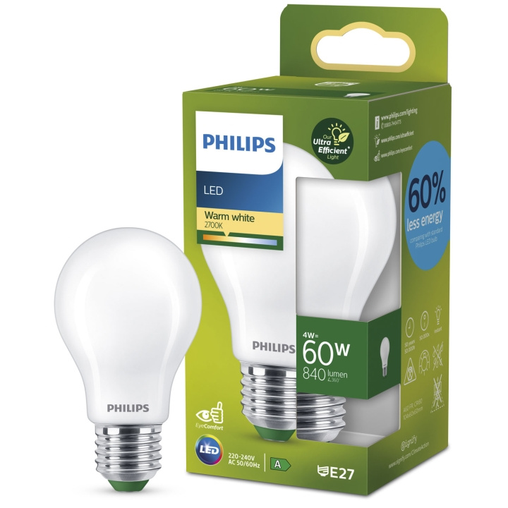 Philips LED E27 Normal 4W (60W) Frostad 840lm 2700K Energiklass A i gruppen HJEMMEELEKTRONIK / Lys / LED lamper hos TP E-commerce Nordic AB (C33747)