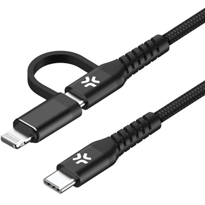 Celly 2-i-1-kabel USB-C - USB-C/Lightning 100W 2m Svart i gruppen SMARTPHONES & TABLETS / Opladere og kabler / Kabler / Kabler Type C hos TP E-commerce Nordic AB (C33779)