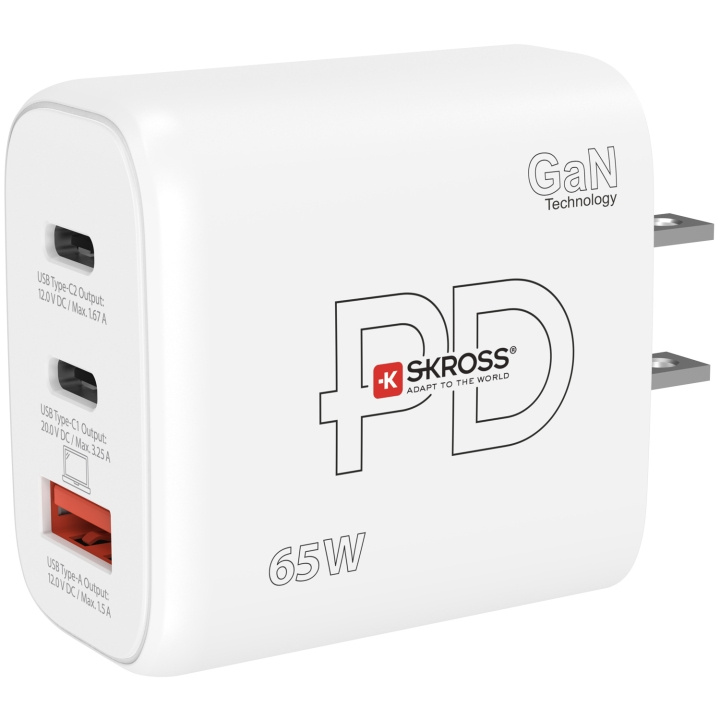 SKROSS Power Charger US/Japan mfl. 2xUSB-C PD + 1xUSB-A GaN 65W i gruppen HJEM, HUS & HAVE / Elektricitet & Belysning / Rejseadaptere hos TP E-commerce Nordic AB (C33813)