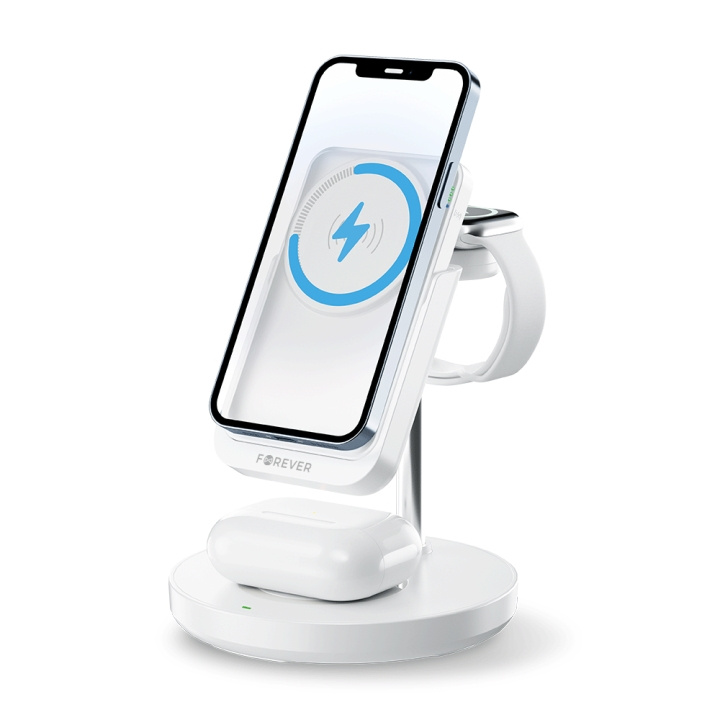 Forever MACS-100 - 5-i-1 trådløs opladningsstation med bærbar Qi-powerbank 5000 mAh, hvid i gruppen SMARTPHONES & TABLETS / Opladere og kabler / Docking stationer hos TP E-commerce Nordic AB (C33953)