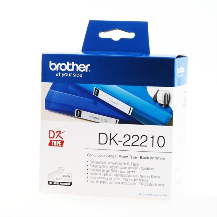 Brother Tape DK22210 29mm Svart på Vit i gruppen COMPUTERTILBEHØR / Printere og tilbehør / Printere / Labelmaskiner og tilbehør / Etiketter hos TP E-commerce Nordic AB (C34694)