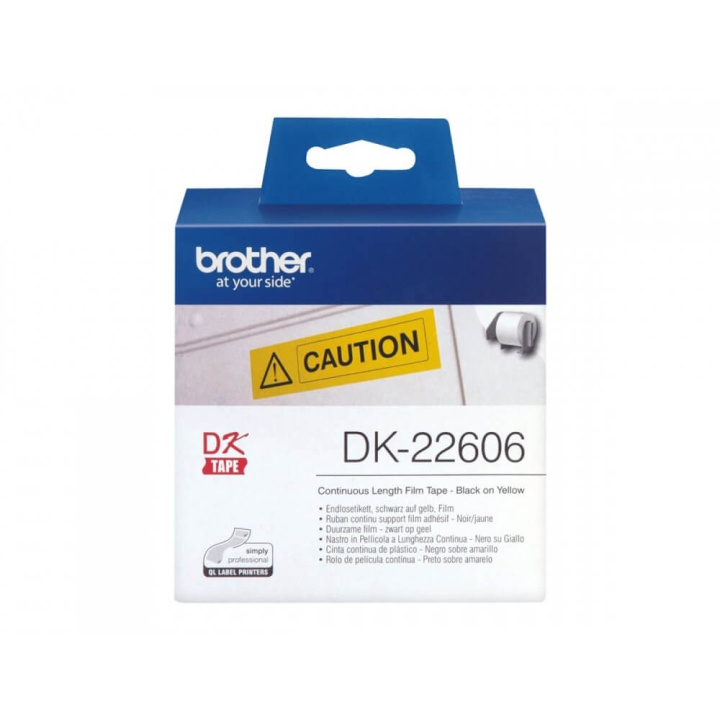 Brother Tape DK22606 62mm Svart på Gul i gruppen COMPUTERTILBEHØR / Printere og tilbehør / Printere / Labelmaskiner og tilbehør / Etiketter hos TP E-commerce Nordic AB (C34699)