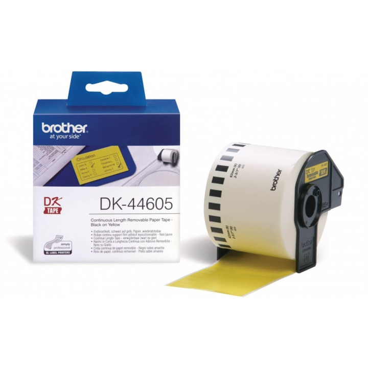 Brother Tape DK44605 62mm Sort på Gul i gruppen COMPUTERTILBEHØR / Printere og tilbehør / Printere / Labelmaskiner og tilbehør / Etiketter hos TP E-commerce Nordic AB (C34701)