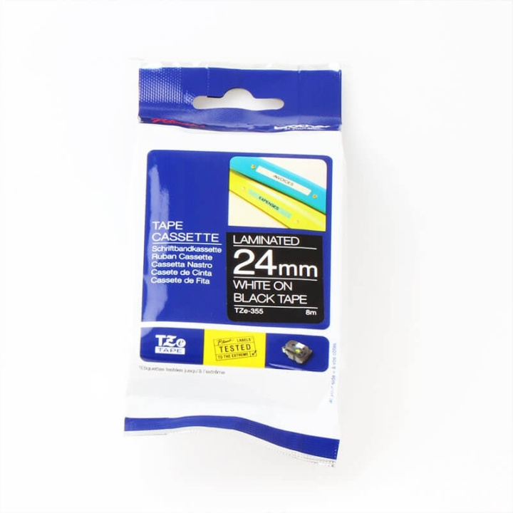 Brother Tape TZE-355 24mm Vit på Svart i gruppen COMPUTERTILBEHØR / Printere og tilbehør / Printere / Labelmaskiner og tilbehør / Tape hos TP E-commerce Nordic AB (C34739)