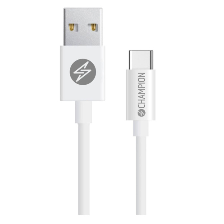 Champion USB-A till USB-C Kabel 1m Vit i gruppen SMARTPHONES & TABLETS / Opladere og kabler / Kabler / Kabler Type C hos TP E-commerce Nordic AB (C35383)