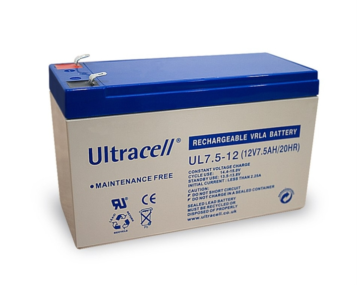 Ultracell Blybatteri 12 V, 7,5 Ah (UL7.5-12) Faston (4.8mm) Blybatteri i gruppen HJEMMEELEKTRONIK / Batterier og opladere / Genopladelige batterier / Blybatterier hos TP E-commerce Nordic AB (C38877)