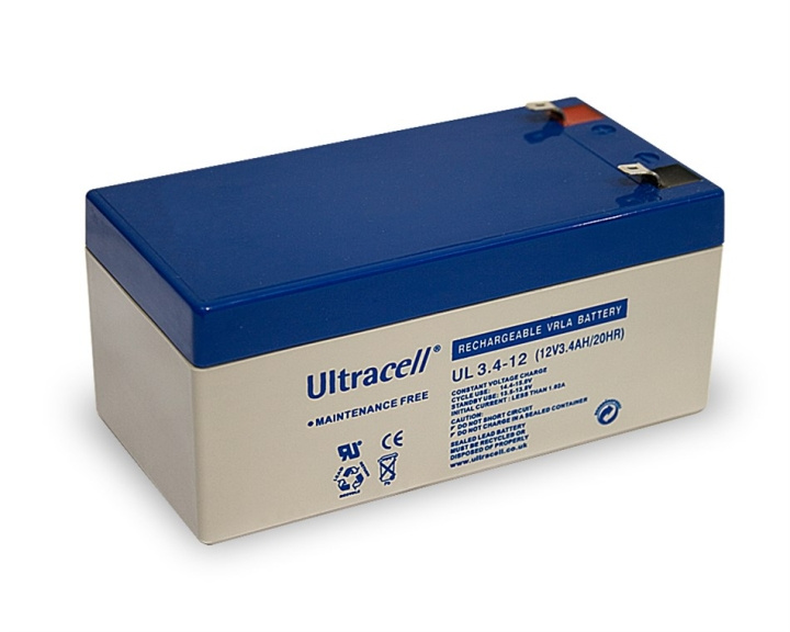 Ultracell Blybatteri 12 V, 3,4 Ah (UL3.4-12) Faston (4.8mm) Blybatteri, VdS i gruppen HJEMMEELEKTRONIK / Batterier og opladere / Genopladelige batterier / Blybatterier hos TP E-commerce Nordic AB (C38894)