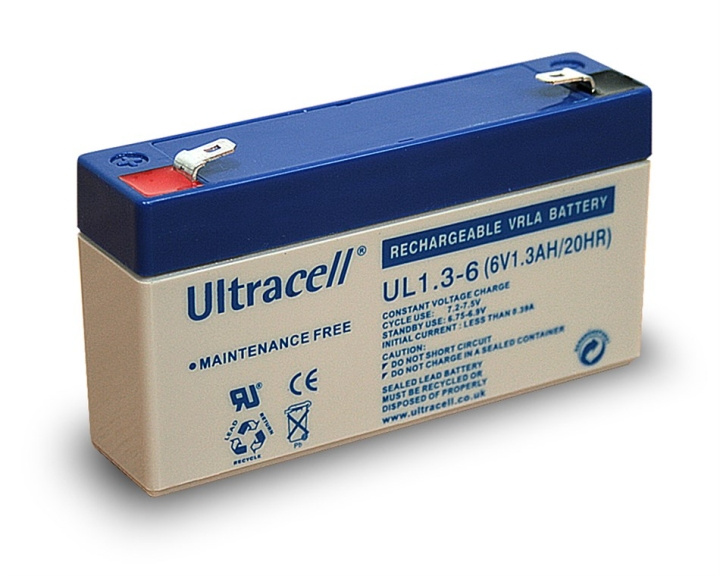 Ultracell Blybatteri 6 V, 1,3 Ah (UL1.3-6) Faston (4.8mm) Blybatteri i gruppen HJEMMEELEKTRONIK / Batterier og opladere / Genopladelige batterier / Blybatterier hos TP E-commerce Nordic AB (C38895)