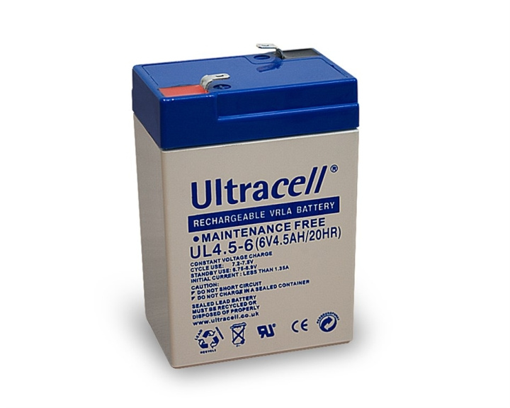 Ultracell Blybatteri 6 V, 4,5 Ah (UL4.5-6) Faston (4.8mm) Blybatteri i gruppen HJEMMEELEKTRONIK / Batterier og opladere / Genopladelige batterier / Blybatterier hos TP E-commerce Nordic AB (C38896)