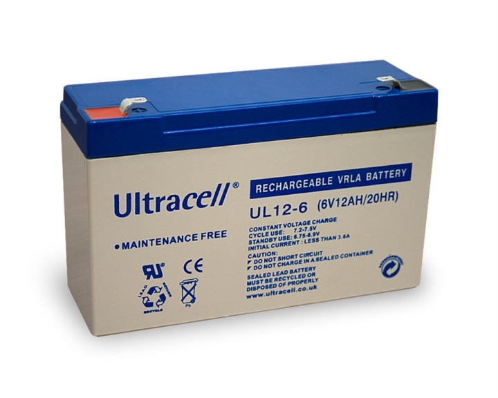 Ultracell Blybatteri 6 V, 12 Ah (UL12-6) Faston (4.8mm) Blybatteri i gruppen HJEMMEELEKTRONIK / Batterier og opladere / Genopladelige batterier / Blybatterier hos TP E-commerce Nordic AB (C38904)