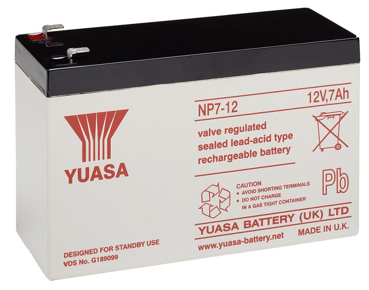 Yuasa Blybatteri 12 V, 7,0 Ah (NP7-12) Blybatteri, VdS i gruppen HJEMMEELEKTRONIK / Batterier og opladere / Genopladelige batterier / Blybatterier hos TP E-commerce Nordic AB (C38905)
