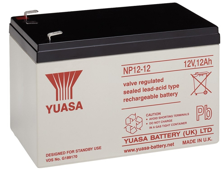 Yuasa Blybatteri 12 V, 12 Ah (NP12-12) Blybatteri, VdS i gruppen HJEMMEELEKTRONIK / Batterier og opladere / Genopladelige batterier / Blybatterier hos TP E-commerce Nordic AB (C38906)