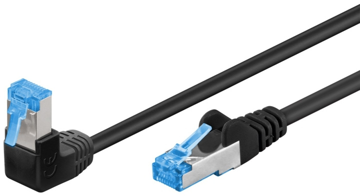 Goobay Netværkskabel CAT 6A vinklet 1x 90°, S/FTP (PiMF), sort, 1 m kobberleder (CU), halogenfri kabelkappe (LSZH), snaplås på toppen i gruppen COMPUTERTILBEHØR / Kabler og adaptere / Netværkskabler / Cat6 hos TP E-commerce Nordic AB (C39038)