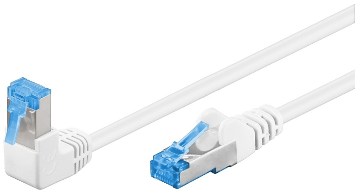 Goobay Netværkskabel CAT 6A vinklet 1x 90°, S/FTP (PiMF), hvid, 0,25 m kobberleder (CU), halogenfri kabelkappe (LSZH), snaplås på toppen i gruppen COMPUTERTILBEHØR / Kabler og adaptere / Netværkskabler / Cat6 hos TP E-commerce Nordic AB (C39043)