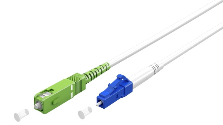 Goobay Lyslederkabel (FTTH), Singlemode (OS2) White, hvid (Simplex), 0,5 m fiberoptisk kabel, stik SC-APC (8°) > LC stik (UPC), halogenfri kabelkappe (LSZH) i gruppen COMPUTERTILBEHØR / Kabler og adaptere / Netværkskabler / Fiberkabling hos TP E-commerce Nordic AB (C39082)
