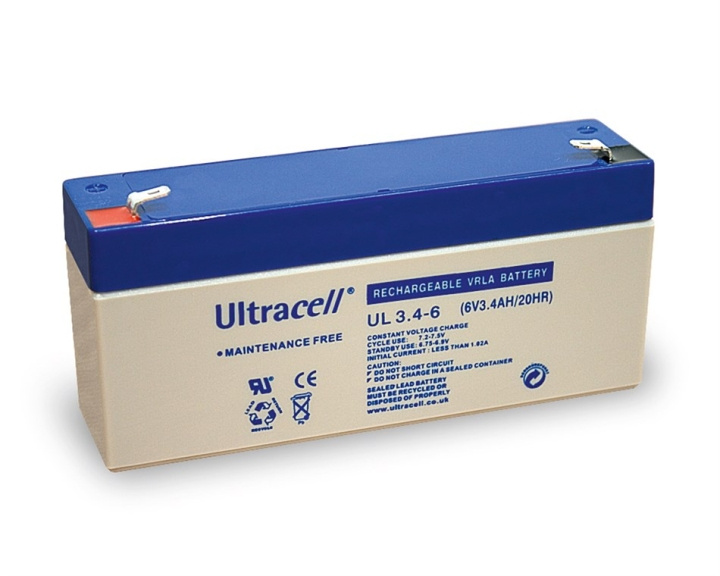 Ultracell Blybatteri 6 V, 3,4 Ah (UL3.4-6) Faston (4.8mm) Blybatteri i gruppen HJEMMEELEKTRONIK / Batterier og opladere / Genopladelige batterier / Blybatterier hos TP E-commerce Nordic AB (C39421)