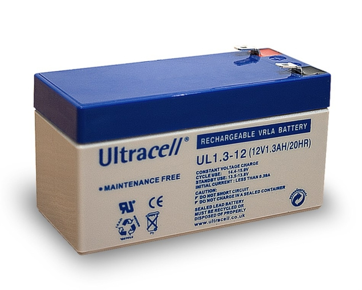 Ultracell Blybatteri 12 V, 1,3 Ah (UL1.3-12) Faston (4.8mm) Blybatteri, VdS i gruppen HJEMMEELEKTRONIK / Batterier og opladere / Genopladelige batterier / Blybatterier hos TP E-commerce Nordic AB (C39423)