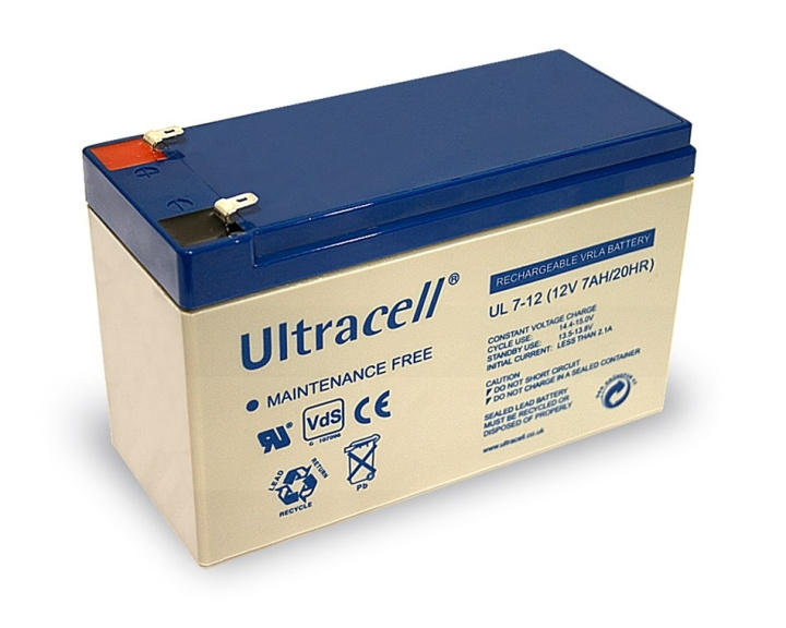 Ultracell Blybatteri 12 V, 7 Ah (UL7-12) Faston (4.8mm) Blybatteri, VdS i gruppen HJEMMEELEKTRONIK / Batterier og opladere / Genopladelige batterier / Blybatterier hos TP E-commerce Nordic AB (C39424)