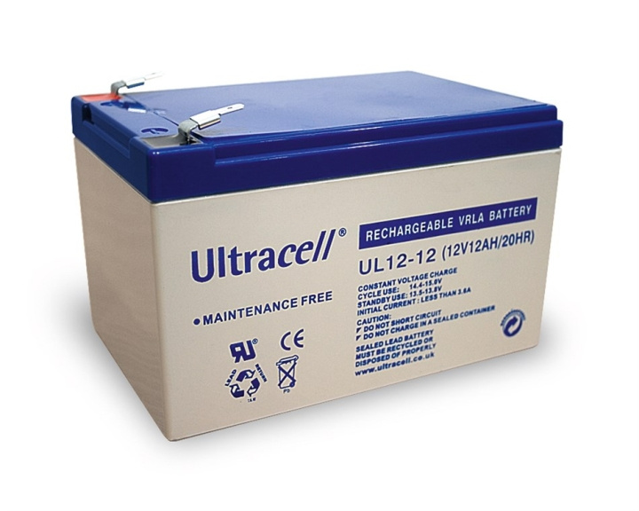 Ultracell Blybatteri 12 V, 12 Ah (UL12-12) Faston (4.8mm) Blybatteri, VdS i gruppen HJEMMEELEKTRONIK / Batterier og opladere / Genopladelige batterier / Blybatterier hos TP E-commerce Nordic AB (C39425)