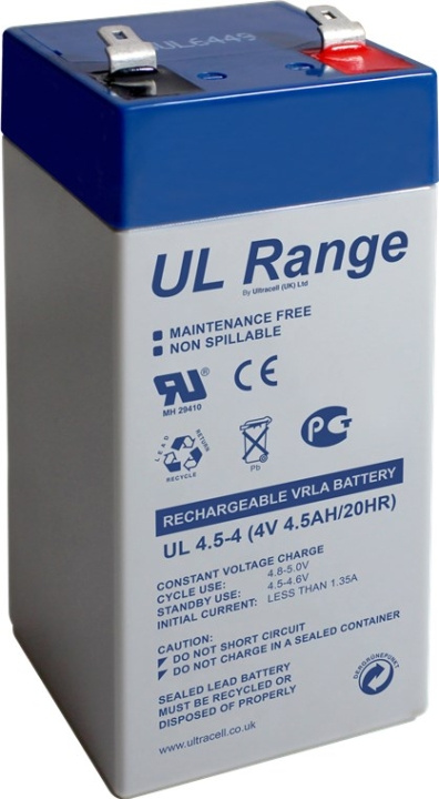 Ultracell Blybatteri 4 V, 4,5 Ah (UL4.5-4) Faston (4.8mm) Blybatteri i gruppen HJEMMEELEKTRONIK / Batterier og opladere / Genopladelige batterier / Blybatterier hos TP E-commerce Nordic AB (C39427)