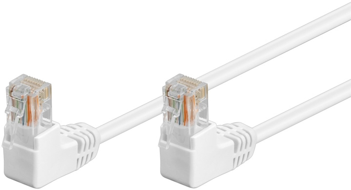 Goobay Netværkskabel CAT 5e vinklet 2x 90°, U/UTP, hvid, 0,5 m kobberbeklædt aluminiumleder (CCA), 2x RJ45-stik 90 ° (8P8C) i gruppen COMPUTERTILBEHØR / Kabler og adaptere / Netværkskabler / Cat5e hos TP E-commerce Nordic AB (C40003)