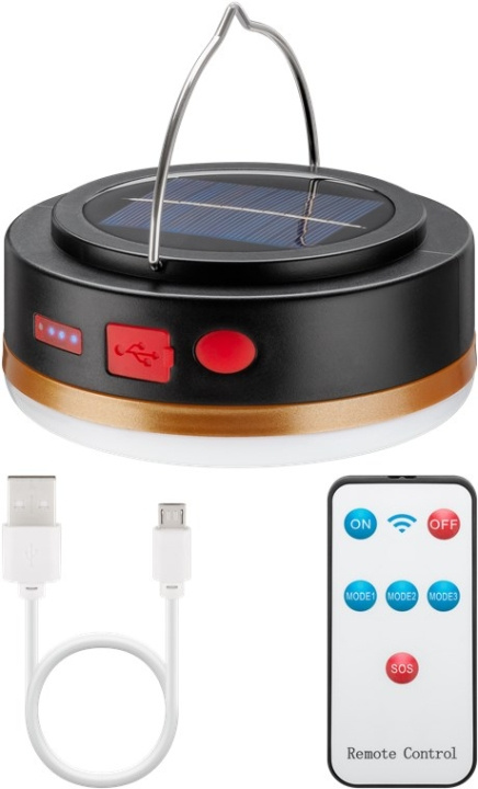 Goobay LED-solcampinglampe med IR-fjernbetjening med 6 lystilstande, solpanel, Li-ion-batteri 18650 (3,7 V, 2000 mAh), powerbank-funktion og USB-kabel, egnet til udendørs brug (IP44) i gruppen SPORT, FRITID & HOBBY / Friluftsliv / Campinglys hos TP E-commerce Nordic AB (C40164)