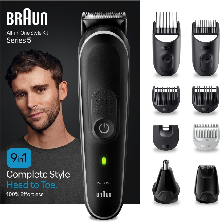 Braun All in One Series 5 MGK5410 9-in-1 -parta- ja vartalotrimmeri i gruppen SKØNHED & HELSE / Hår og styling / Barbering og trimning / Barbermaskiner og tilbehør hos TP E-commerce Nordic AB (C40948)