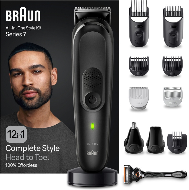 Braun All in One Series 7 MGK7460 12-in-1 -parta- ja vartalotrimmeri i gruppen SKØNHED & HELSE / Hår og styling / Barbering og trimning / Barbermaskiner og tilbehør hos TP E-commerce Nordic AB (C40949)